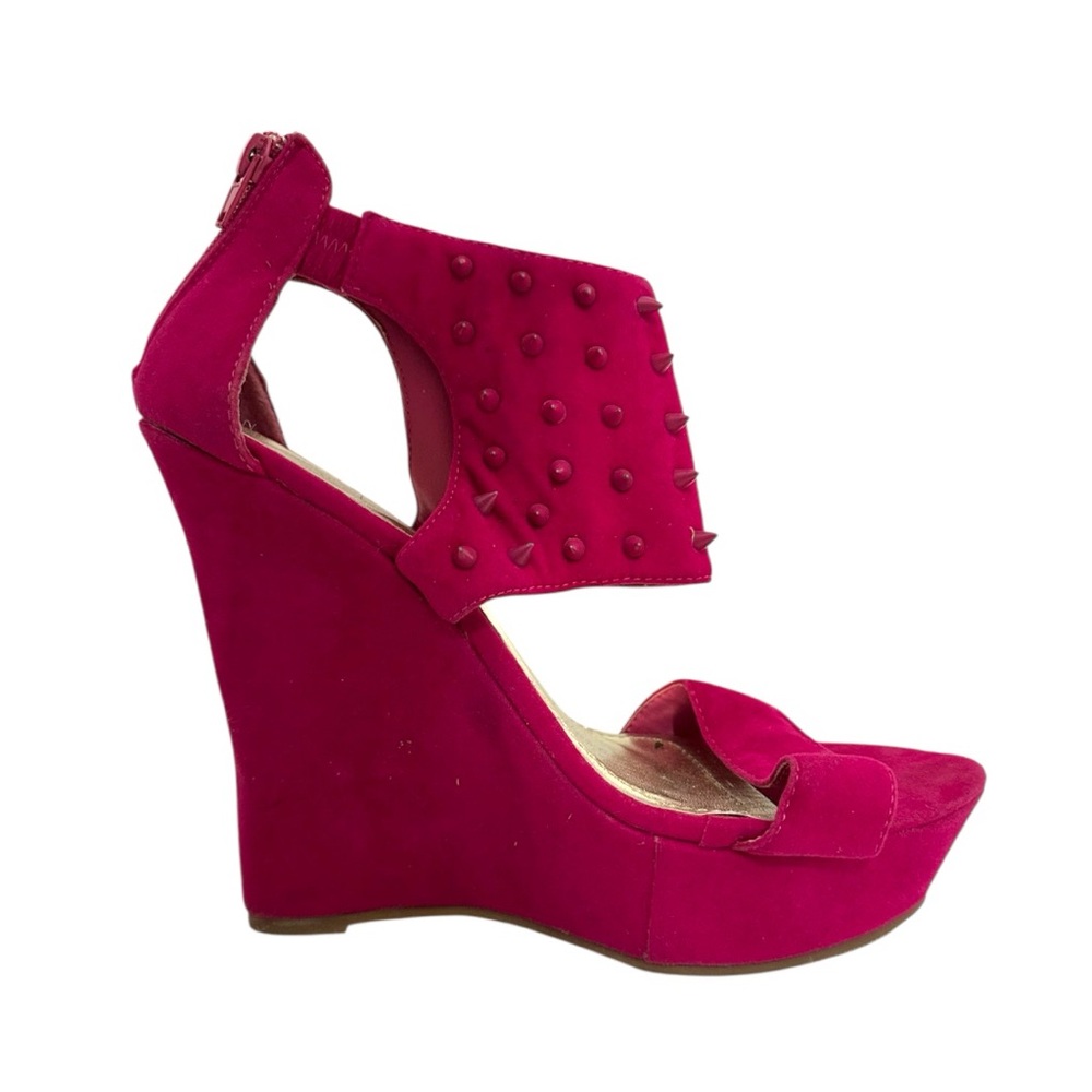 City Snappers Studded Platform Wedges Size 8.5 Spiked Heels Zip Back Rocker Y2K